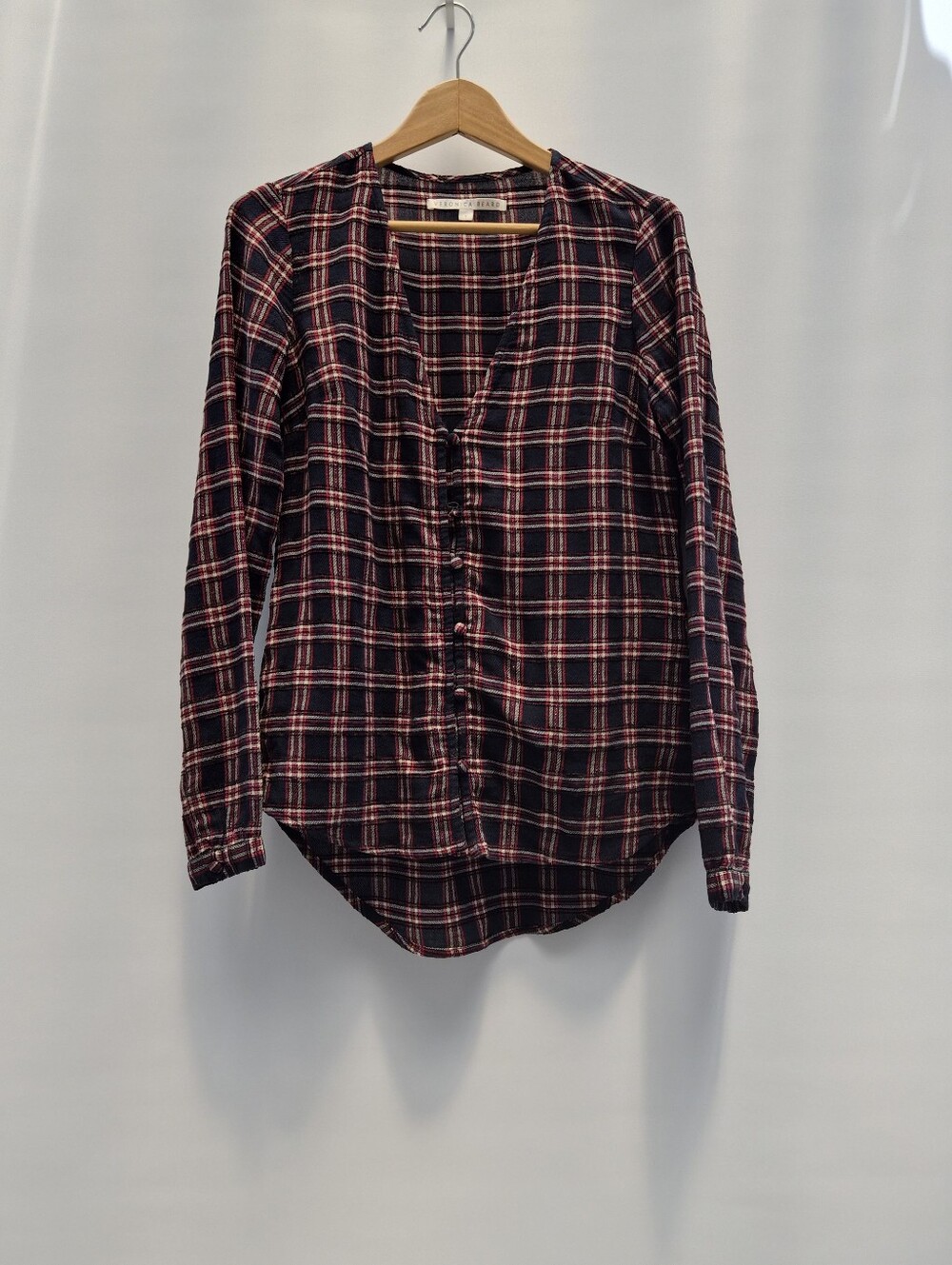 Veronica Beard Peggy Plaid Blouse Navy Red 4 Dark Academia Cabin Core Equestrian